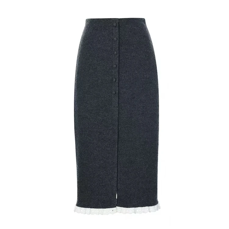 LeFame/拉飞姆LF24D51SS359冬季新品肌理感摩登一步裙前开衩半裙