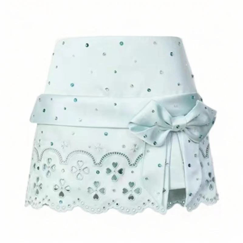 LE FAME/拉飞姆2024年秋季新马德拉钉珠浅绿色半裙LF24Q11SS235