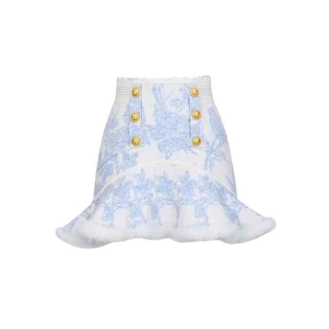 LeFame/拉飞姆LEFAME2023冬季时髦约依印花针织半裙LF23D41ZS075