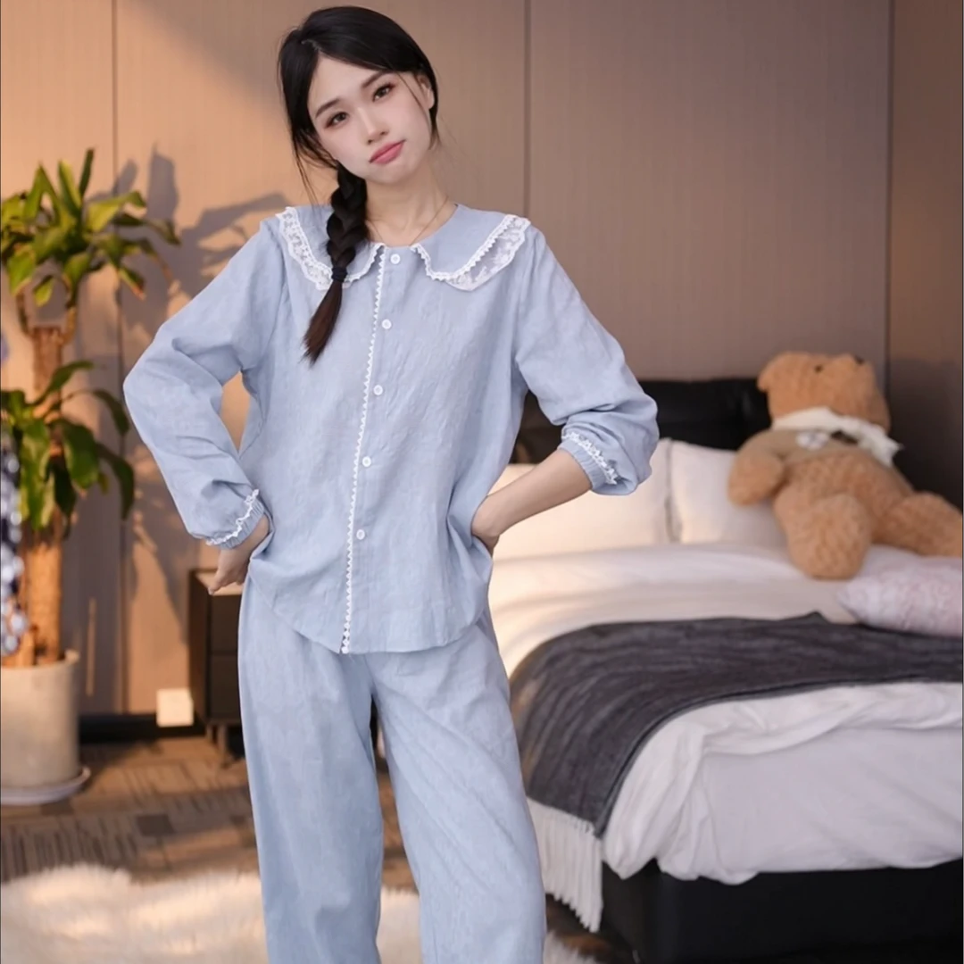 【梨缨长袖】睡衣套装睡衣春秋长袖休闲家居服夏季薄款娃娃领