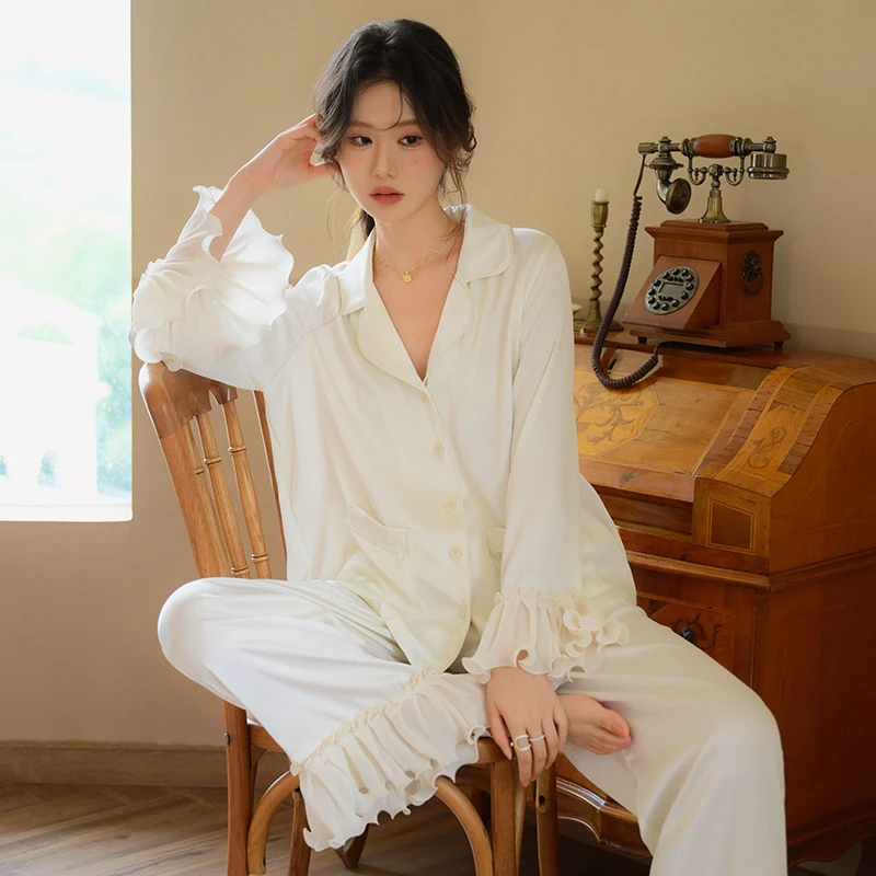 查理夫人【粉芙】睡衣女套装老板娘长袖宽松纯色春夏女士休闲