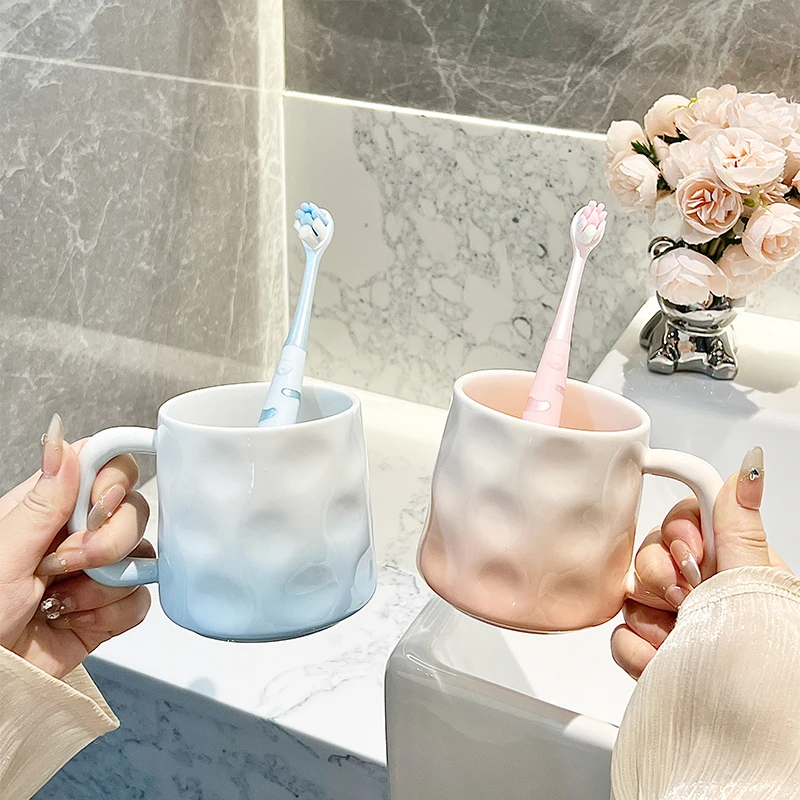 GAGI高颜值浴室渐变刷牙杯家用带置物架洗漱杯新款情侣陶瓷漱口杯