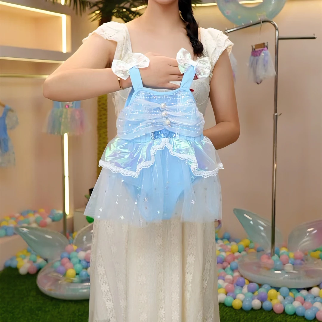 [MH 美画] 现货-167夏季新款女童泳衣蓝色速干防晒连体泳衣