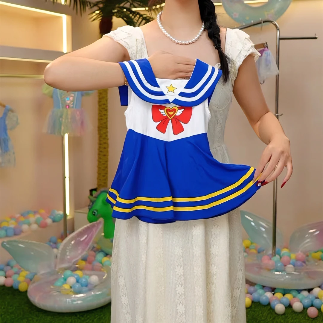 [MH 美画] 现货-156夏季新款女童泳衣防晒速干水手服裙式连体泳衣