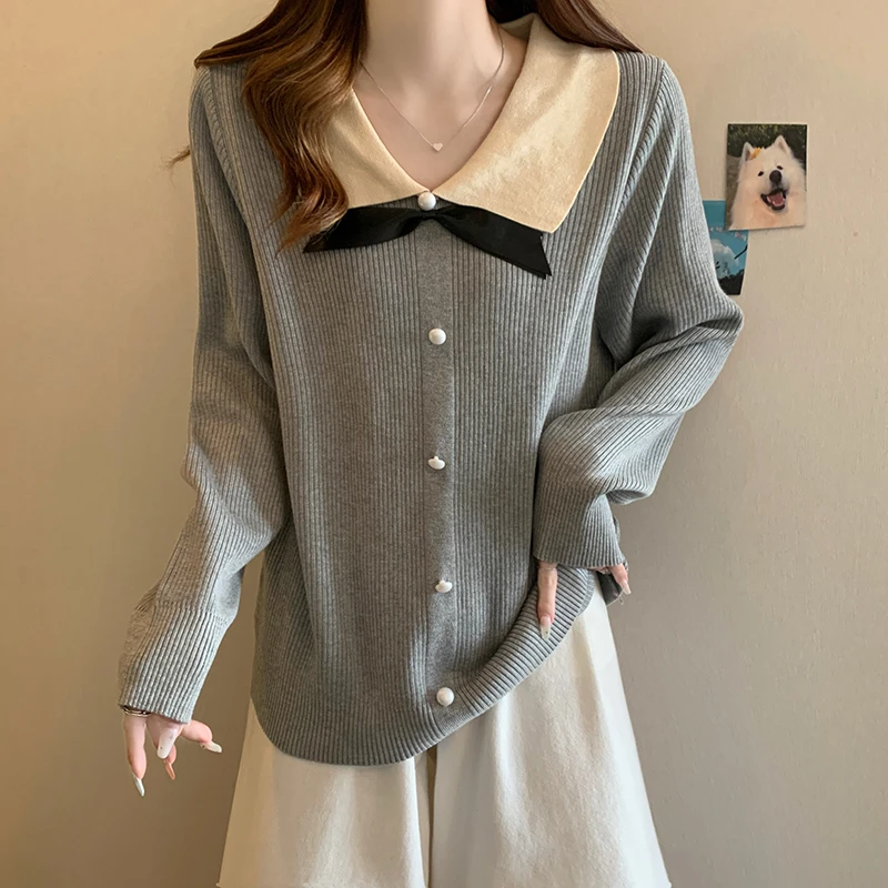 8158大码长袖针织衫毛衣上衣春秋款打底小众宽松百搭复古外穿韩版