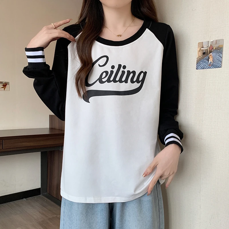 8364大码春秋长袖休闲百搭假两件韩版秋季胖宽松设计感打底衫上衣