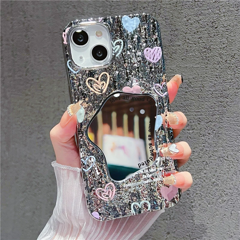 适用苹果14手机壳镜子iphone13华为荣耀oppovivo女款网红卡通防摔