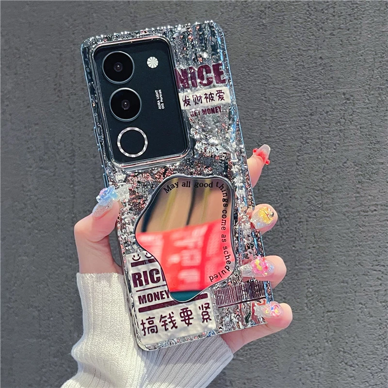 适用【vivos17】手机壳补妆镜子vivos17pro硅胶套女款网红发财被爱