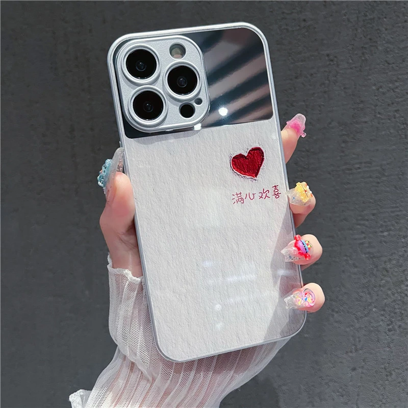 适用苹果14手机壳玻璃镜子华为荣耀oppovivo小米红米iphone13卡通