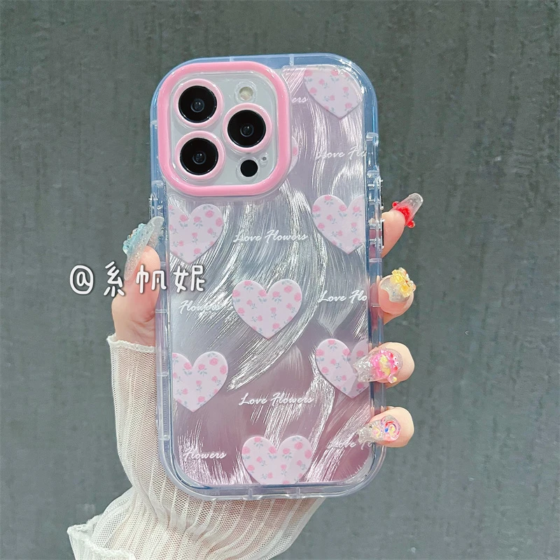 粉色花适用苹果15手机壳华为oppovivo小米羽纱奶油壳女全包防摔