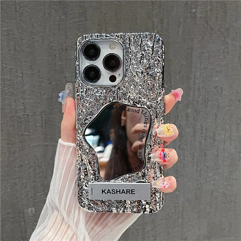 适用苹果15手机壳补妆镜子iphone14华为荣耀oppovivo女款网红防摔