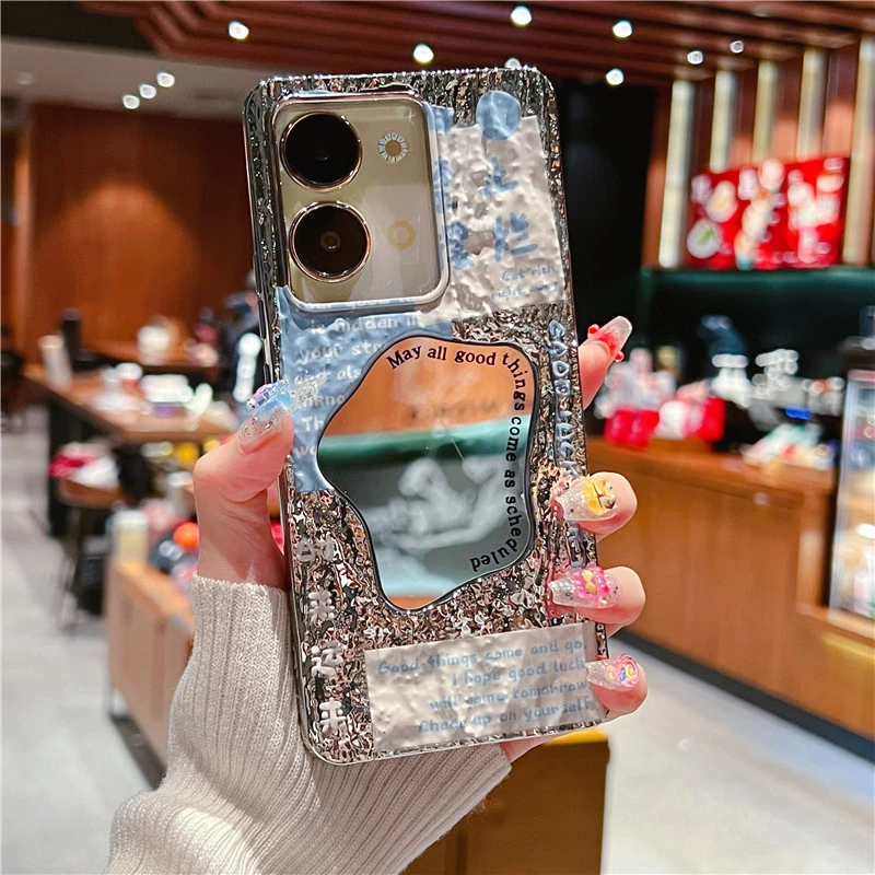 适用【vivos15】手机壳vivos15pro补妆镜子电镀女款防摔禁止摆烂15e