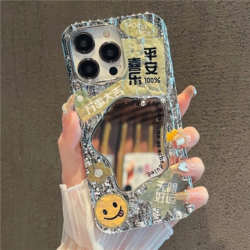 适用苹果14手机壳镜子iphone13华为荣耀oppovivo女款网红卡通防摔