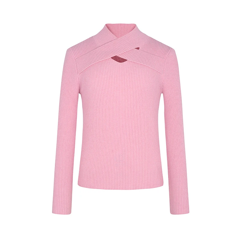 【品牌】商场同款领口交叉绵羊毛混纺针织衫NDY10B34439