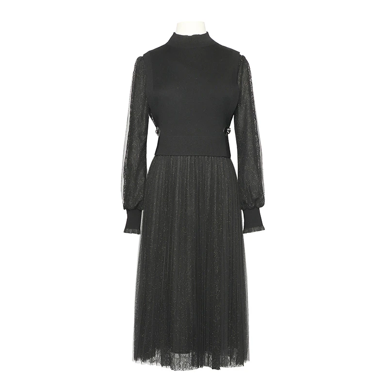 【品牌】商场同款针织网纱两件套冬款连衣裙N1910B24510