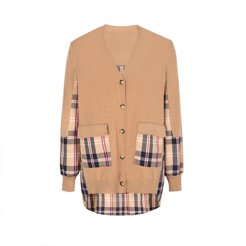 【直播专属】商场同款毛衫和复古格纹拼接针织开衫N018A23062