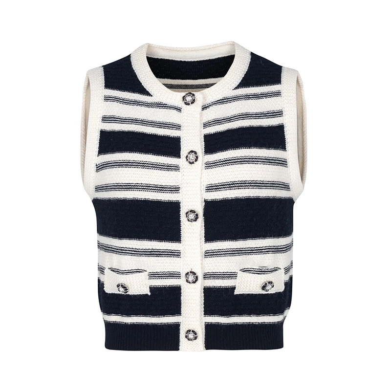 【白姐专属】商场同款新品黑白撞色绵羊毛针织背心NDY10A34666