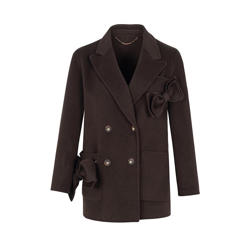 【品牌】商场同款新品可拆蝴蝶结双面呢大衣N2110B34217