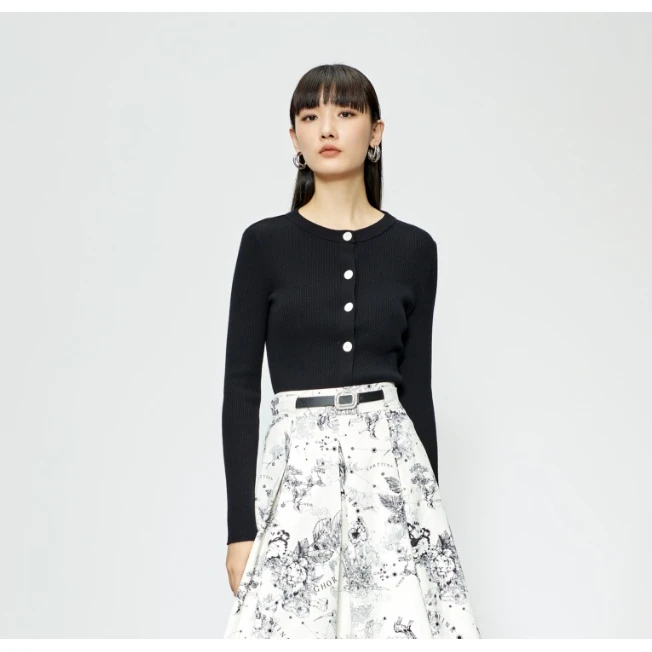 【籽言】商场同款新品绵羊毛下摆开叉针织开衫NDY2A31520