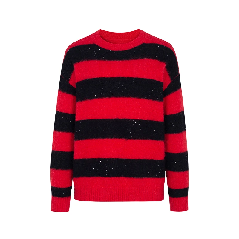 【籽言专属】商场同款撞色条纹宽松绵羊毛针织衫NDY11B34733