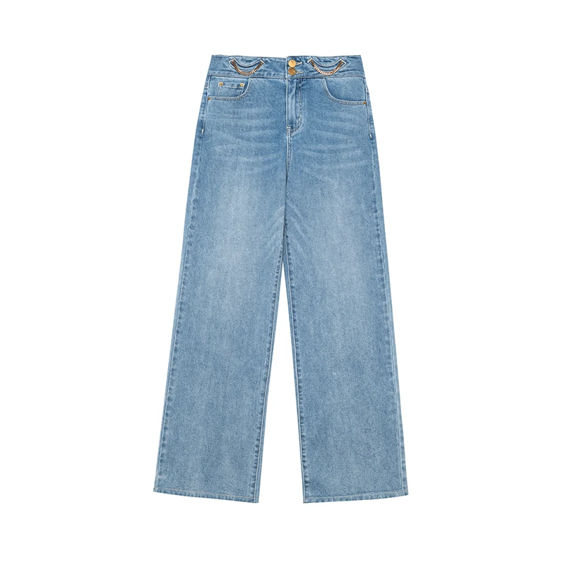 【品牌】商场同款新品高腰显瘦直筒型水洗牛仔裤N131A31380