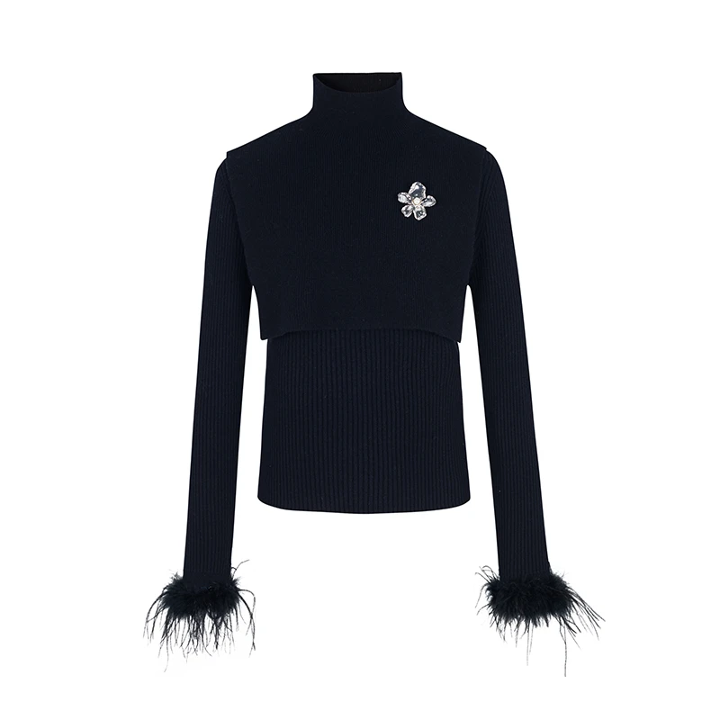 【品牌】商场同款新品别致披肩两件套毛衣NDY10A34608