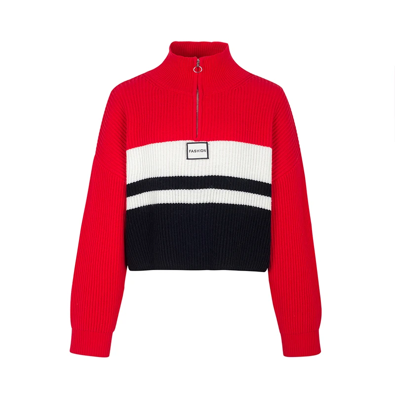 【品牌】商场同款新品立领撞色宽松短款针织衫NDY9B33510