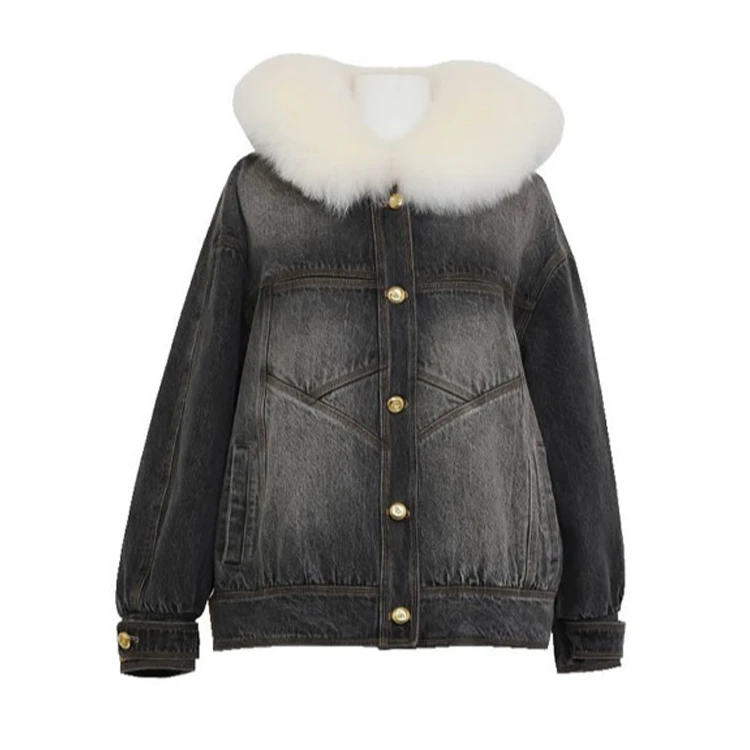 【籽言专属】商场同款新品狐狸毛牛仔羽绒服N2211A34379