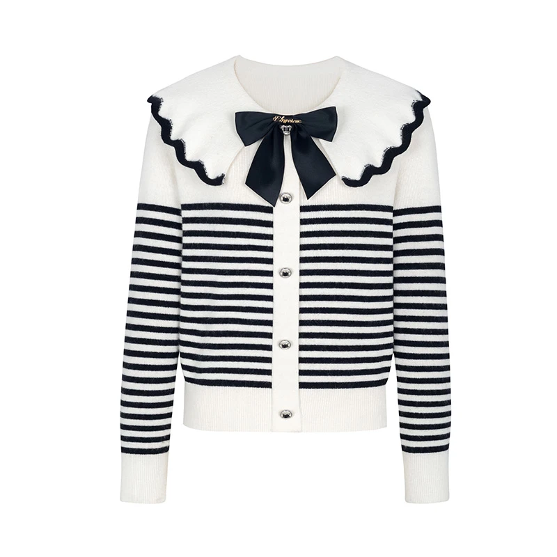 【品牌】商场同款新品时尚减龄荷叶翻领针织衫NDY10A34734