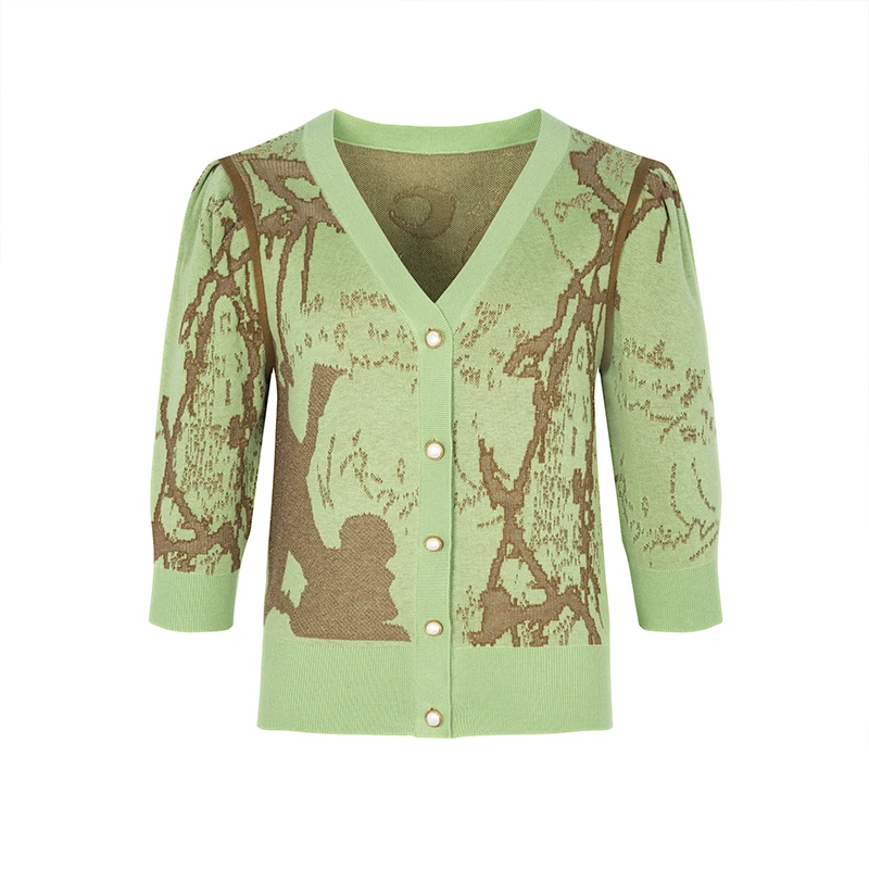 【小余】商场同款新品舒适撞色提花V领针织衫NDY7B33397