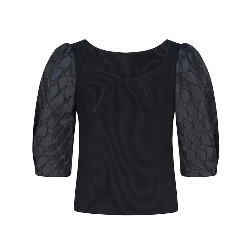 【品牌】商场同款几何提花与曲珠冰丝拼接上衣N207B23561A