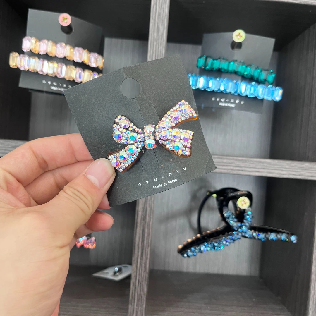 蝴蝶结大钻头饰韩国丝带满钻发饰施华洛轻奢青蛙扣百搭时尚刘海夹