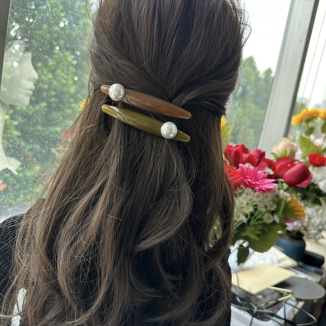 非金属树脂发饰 韩国树脂简约百搭设计师款一字夹盘发弹簧夹女