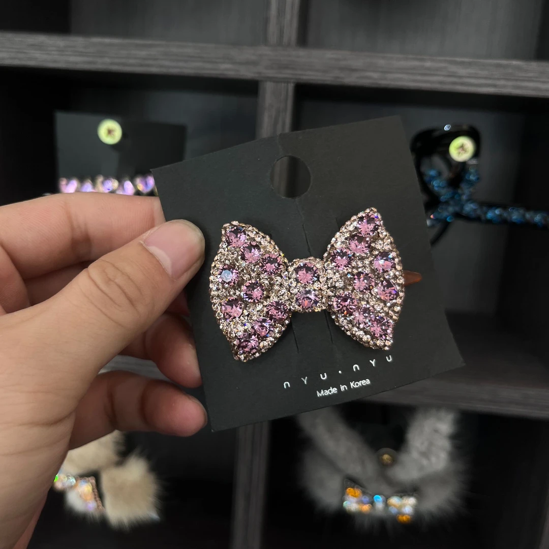 韩国满钻青蛙扣施华洛发饰蝴蝶结发夹韩国店胖结边夹发卡轻奢头饰