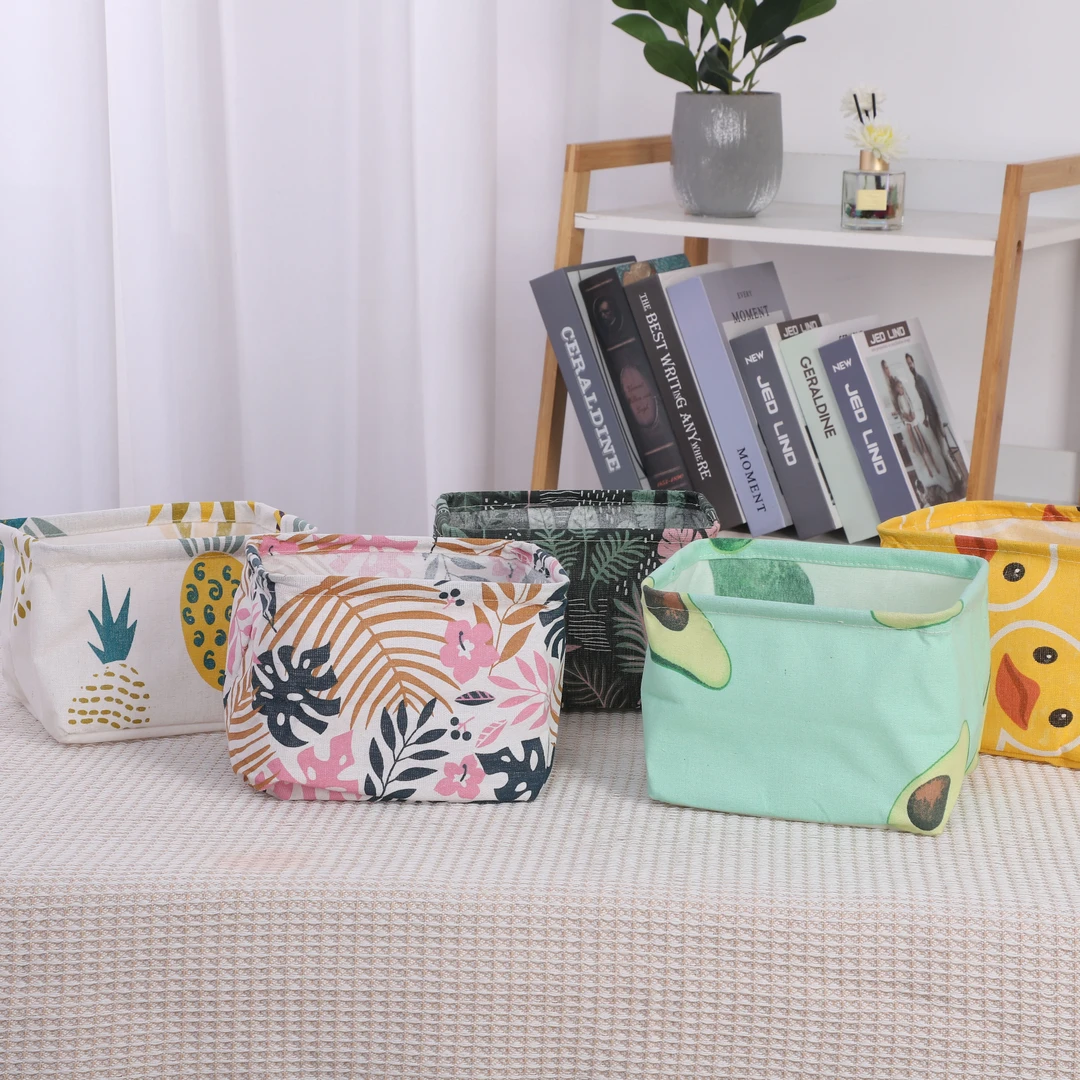 布艺收纳宿舍家用桌面收纳筐化妆品杂物可折叠迷你收纳袋