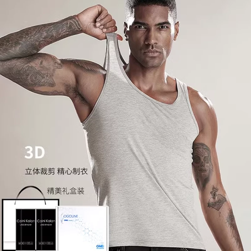 男士背心莫代尔棉紧身内穿吸汗跨栏运动健身内衣打底衫汗衫ωckυ