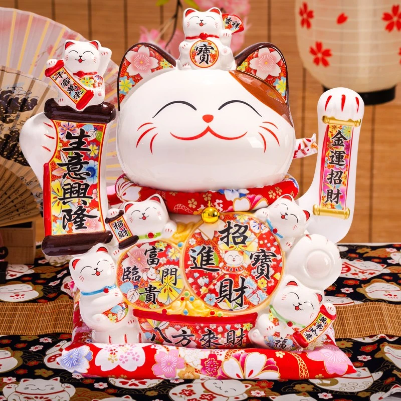 招财猫摆件招手大号店铺开业礼品办公室收银前台礼物发财猫陶瓷