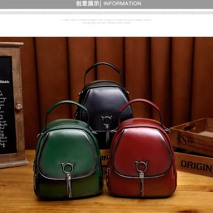 复古油蜡皮女包韩版2024年新款双肩小背包百搭多用单肩斜挎手提包