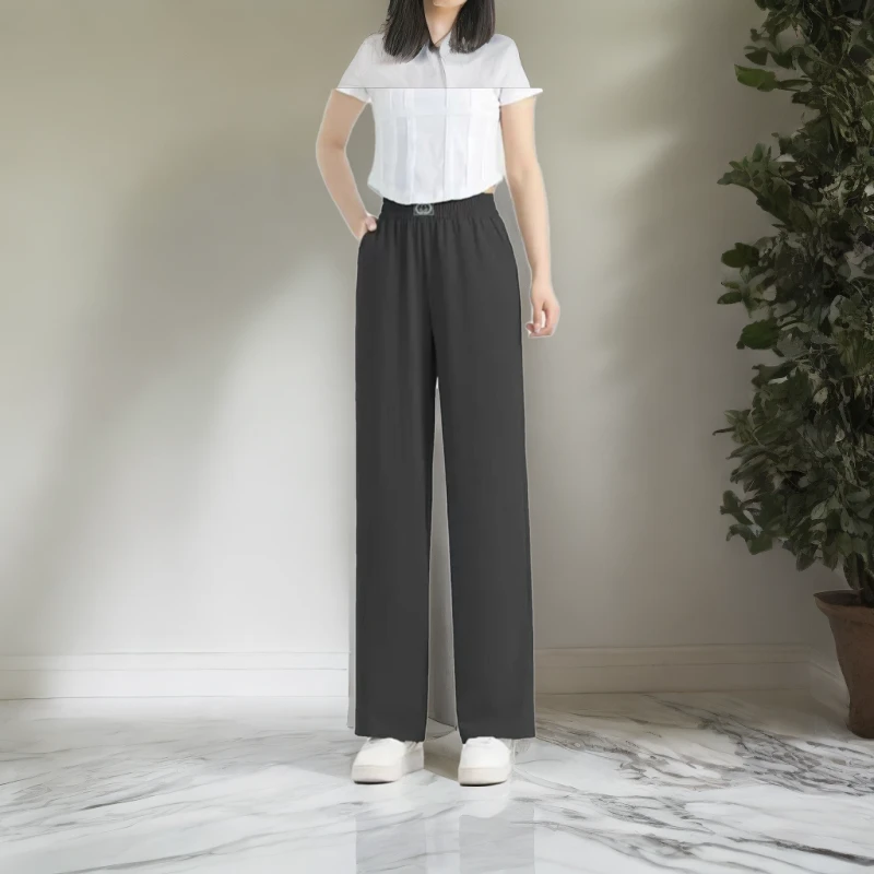 夏季新款高腰窄版直筒裤舒适透气垂感直筒裤显瘦时尚休闲薄款女裤