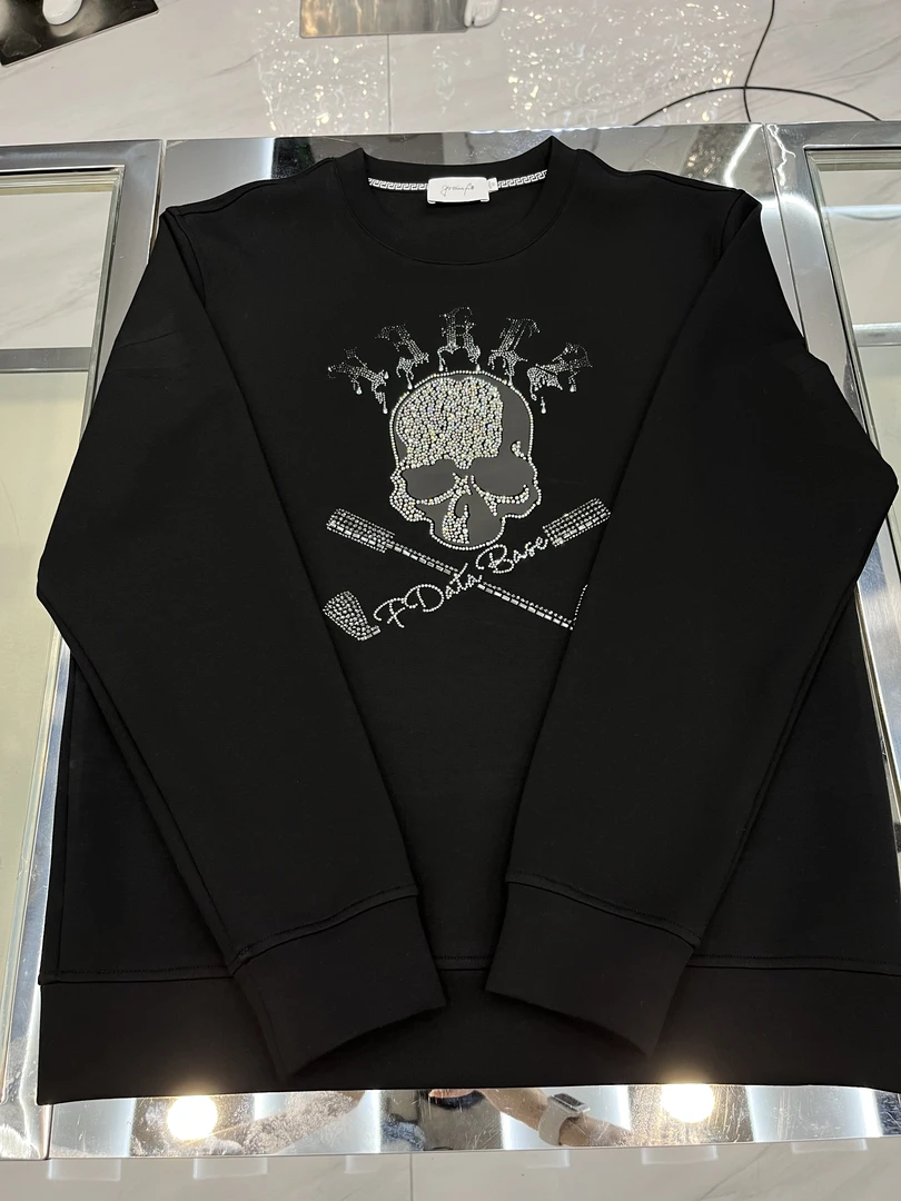 高尔夫轻奢男装骷髅限定烫钻设计秋冬新款卫衣薄绒百搭潮流黑色