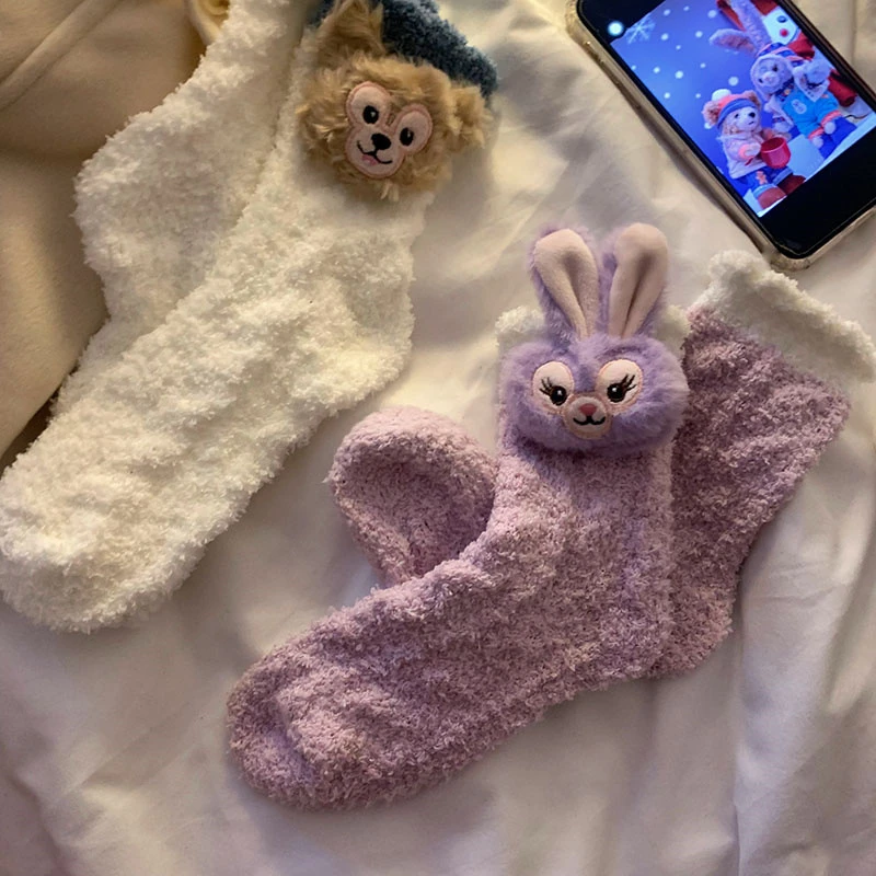 冬季礼品袜加厚圣诞袜珊瑚绒女可爱家具地板加绒保暖防寒睡眠袜