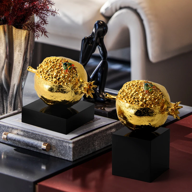 创意轻奢时尚现代轻奢风中式风珐琅彩石榴客厅餐桌玄关柜摆件