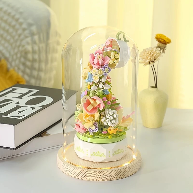 森宝积木花颜茶语唯美灯光创意桌面摆件浪漫儿童节送女孩生日礼物