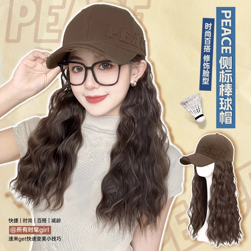 婷子假发/侧标PEACE鸭舌帽假发女款百搭时尚秋冬新款大檐帽子假发