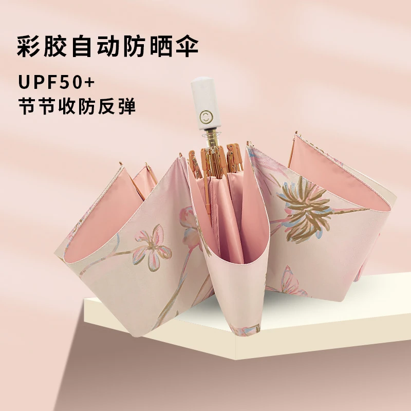 知伞全自动金杆彩胶高倍防晒伞晴雨两用太阳伞折叠女加大结实抗风