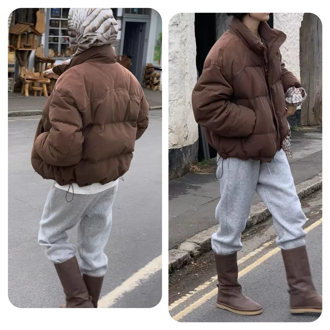 【NO退换】self韩国东大门气质简约灯芯绒拼接鸭绒服