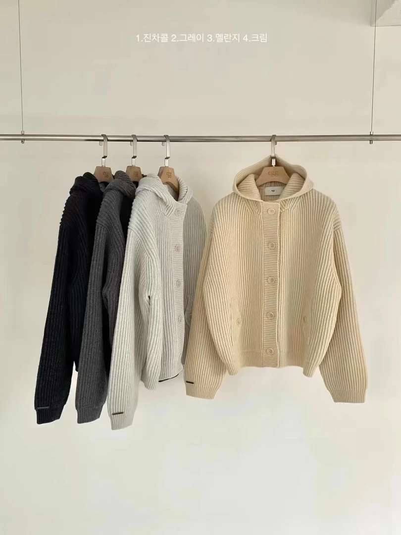 【NO退换】EGG韩国东大门休闲连帽纽扣毛衣外套