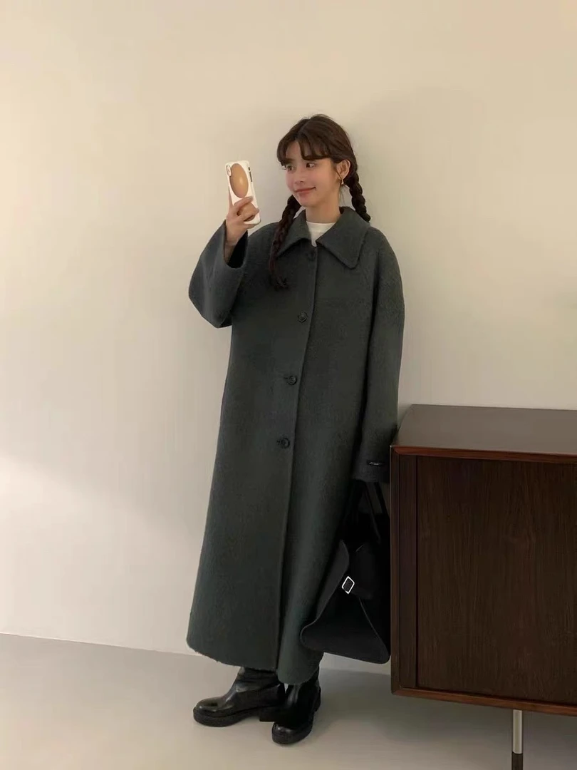 【NO退换】鸡蛋家韩国东大门气质简约苏丽羊YANg驼长款大衣