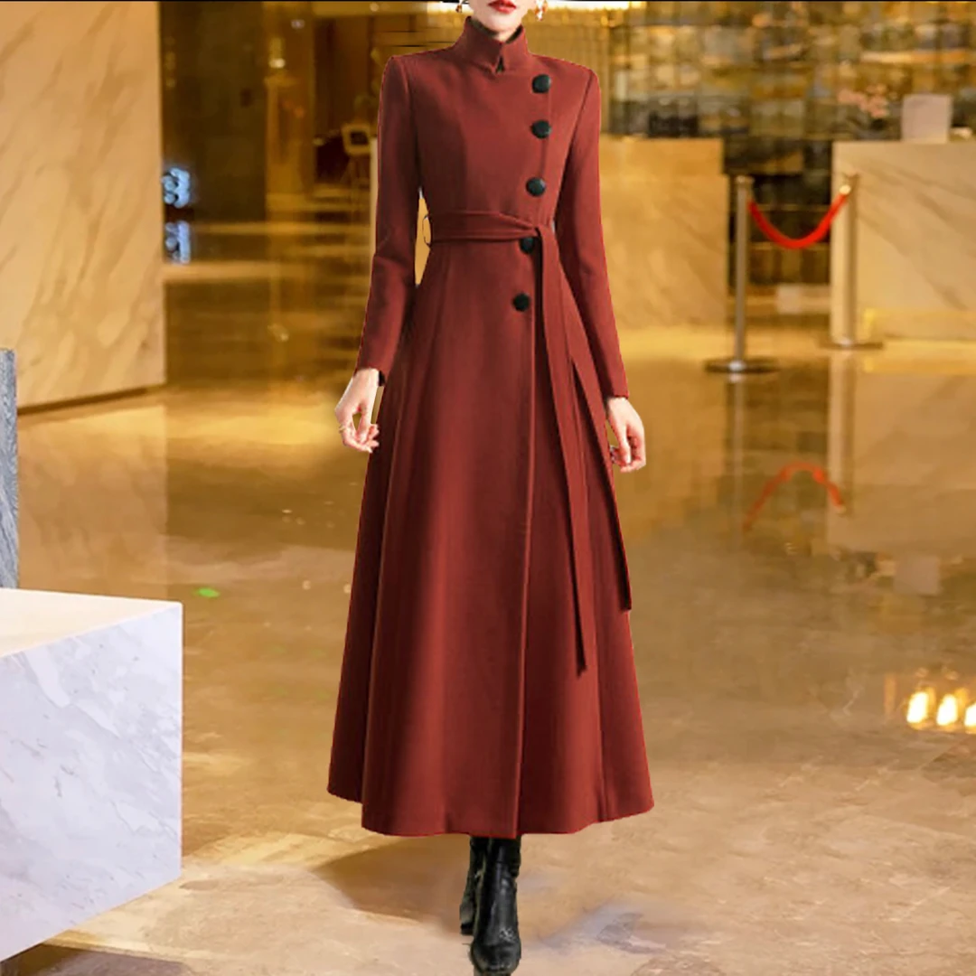 正版安哥拉红羊绒大衣女长款2025冬季新款时尚高端高贵呢子外套女