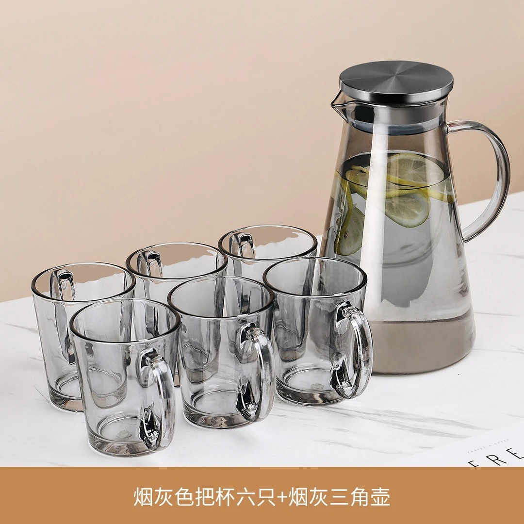 烟灰色高硼硅水具一壶六杯水壶套装企鹅壶水具套装【B】